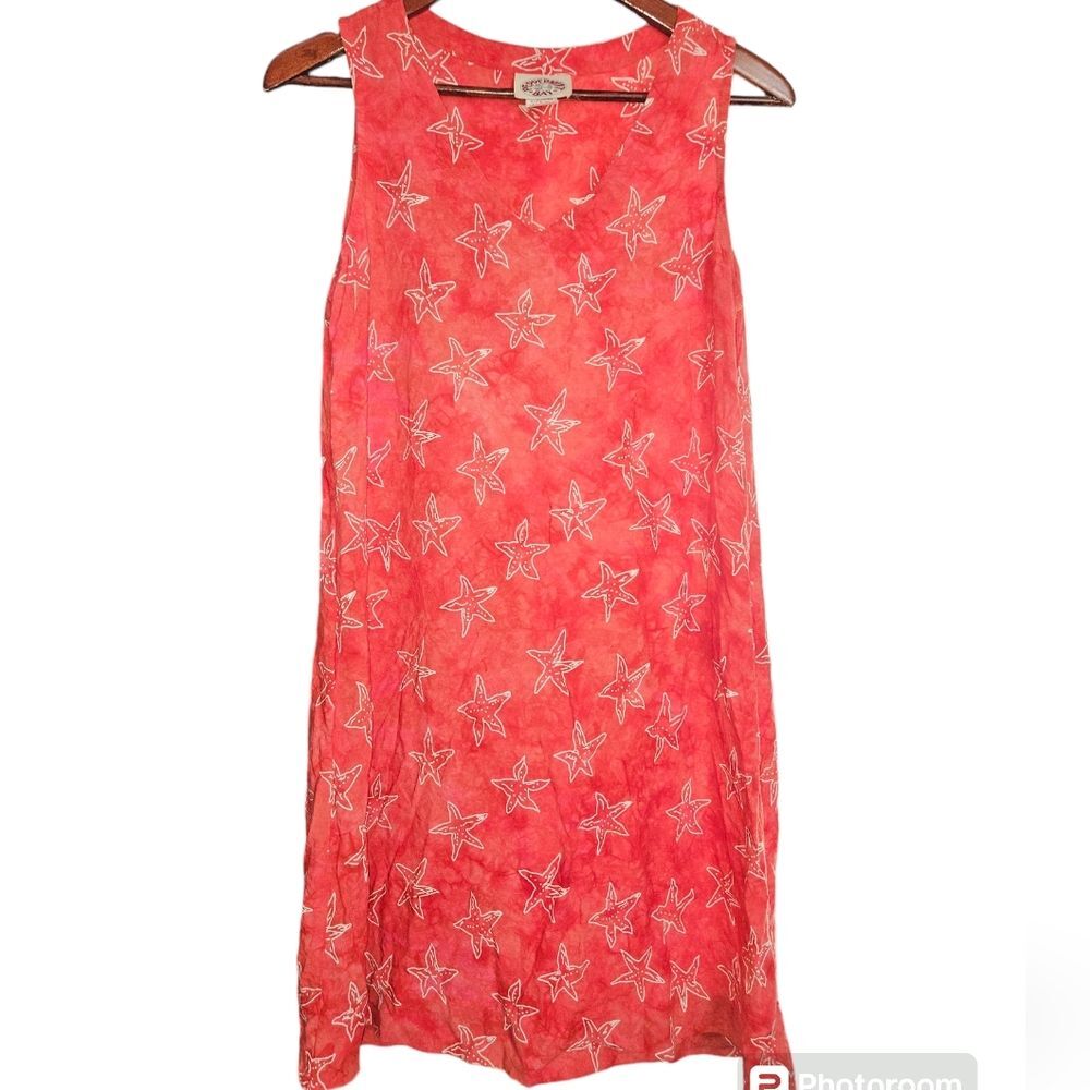 Peppermint Bay Vintage 4th of July Red Starfish Rayon Boho Cover Up Dress M